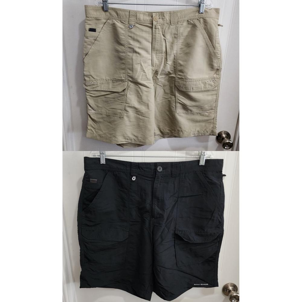 Lot of 2 Columbia PFG Shorts Men's 40W 10L Tan/Black Cargo Fishing Nylon Blend